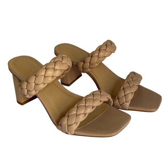 Wide Cushionaire Iris Braided Block Heel Sandals Nude Size 8W Square Toe - Picture 1 of 13